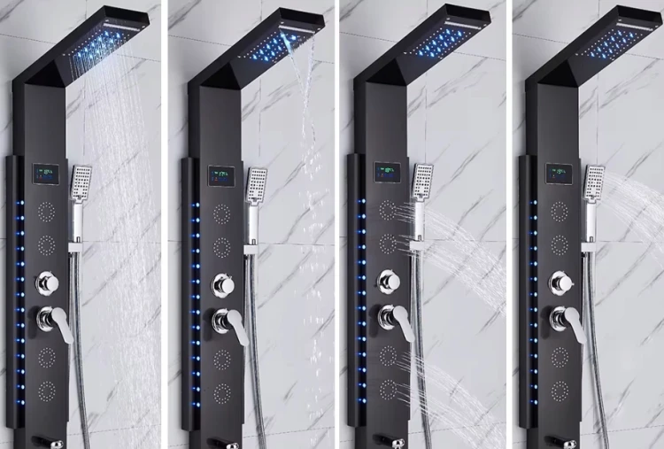 Panel prysznicowy czarny z hydromasażem